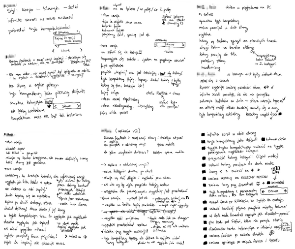 Subset of notes compiled during usability testing